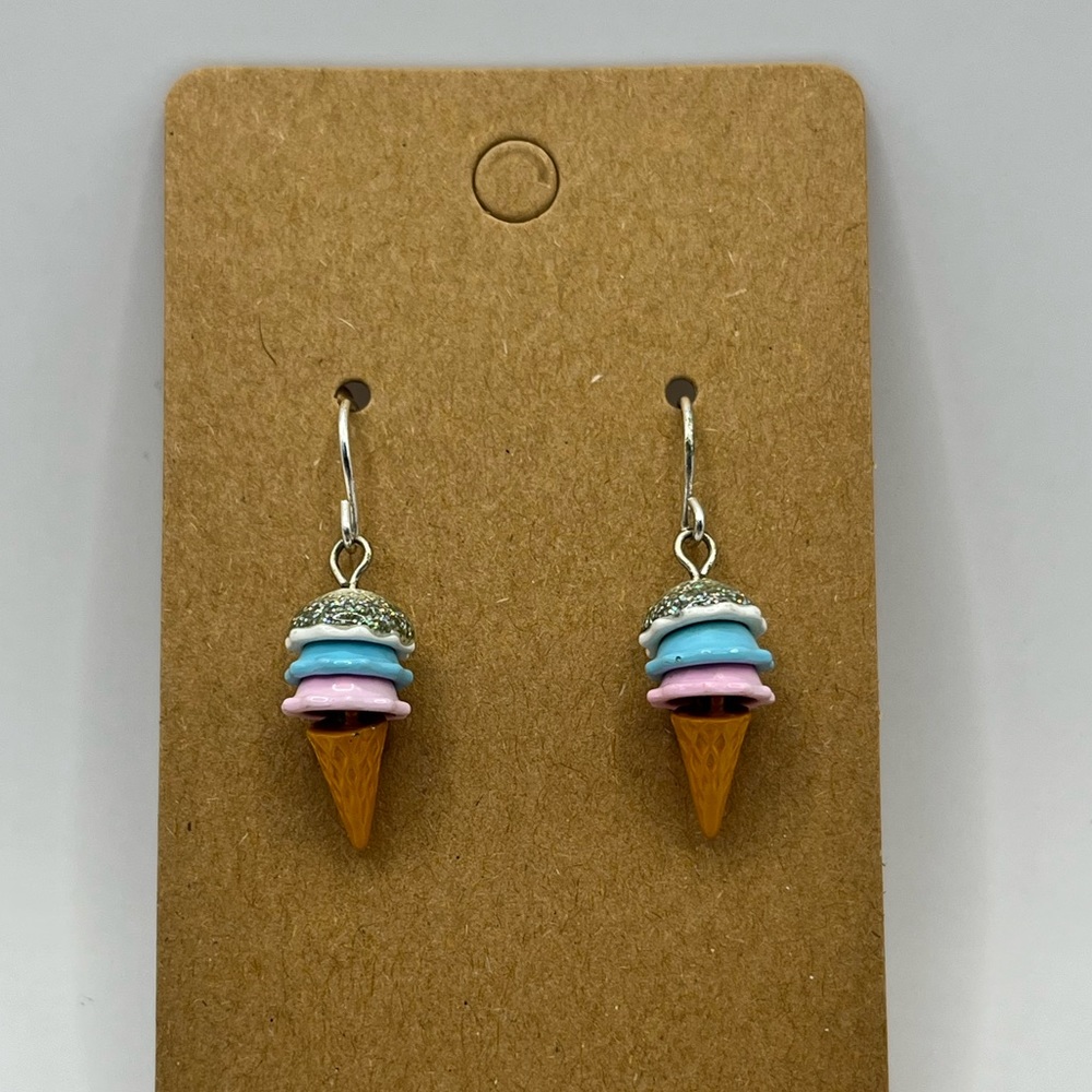 White, blue,and pink ice cream dangling earrings